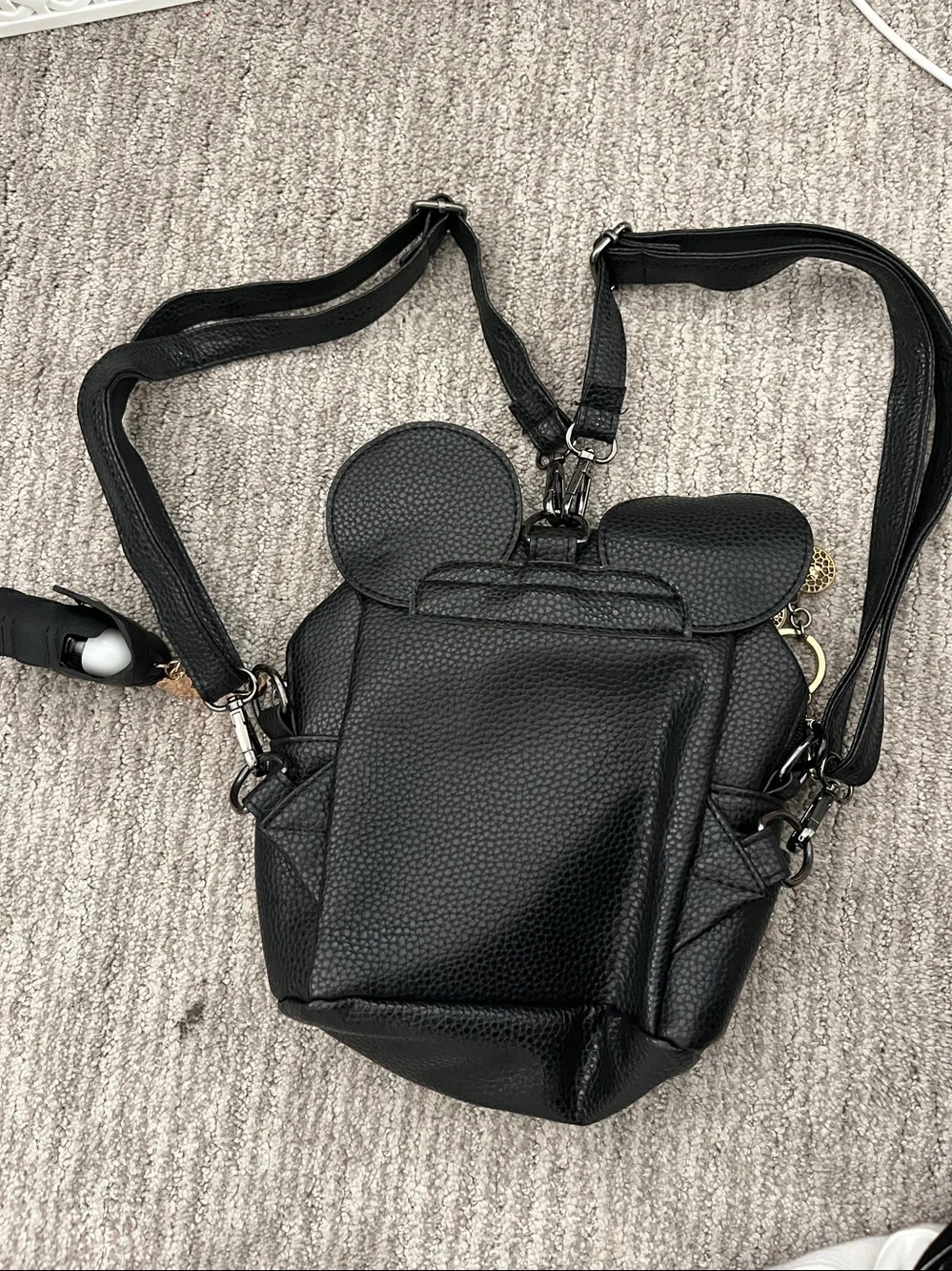 Kids Black Faux Leather Backpack with Red Bow and Minnie ears
